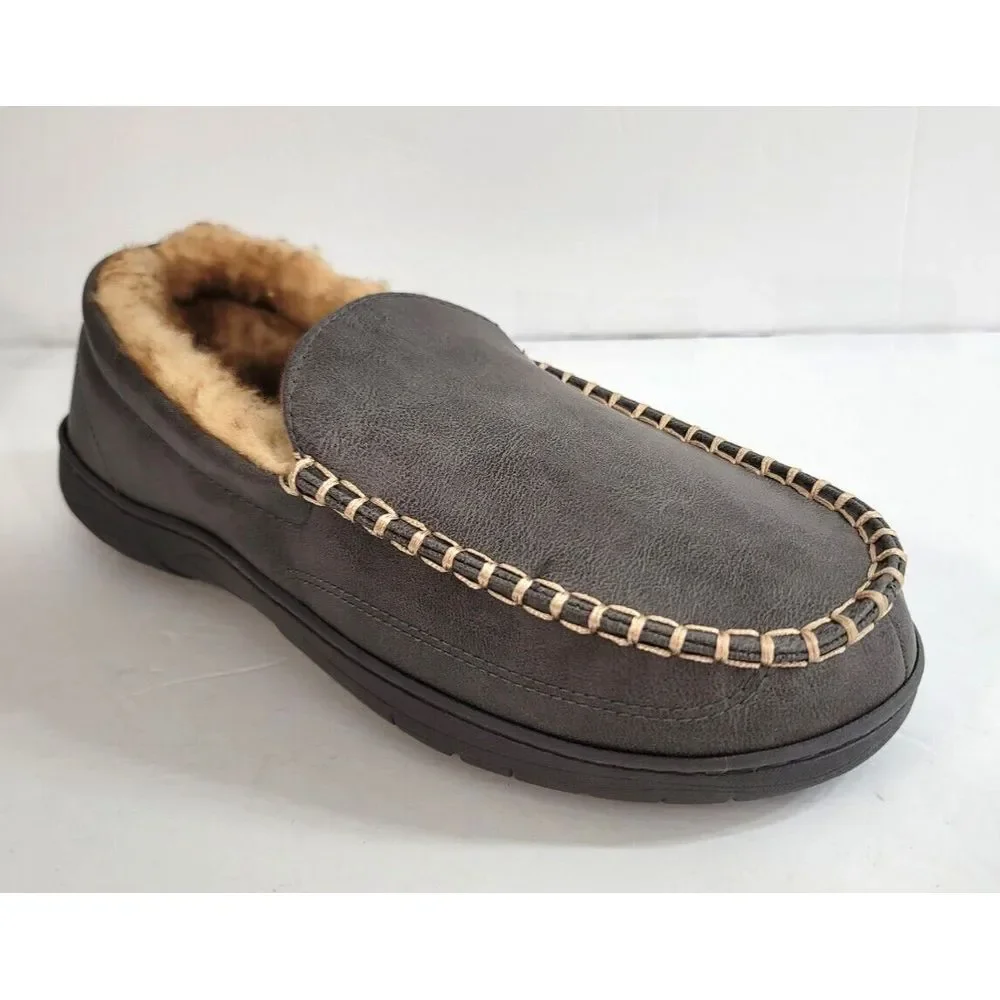 Haggar Slippers Mens‎ XL 11-12 Grey Faux Leather Slip On Loafer $52 NEW